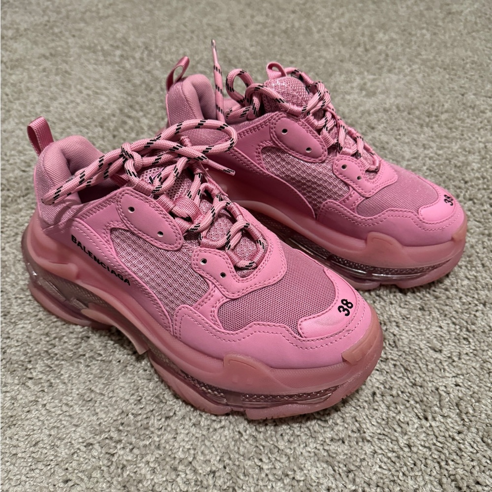 BALENCIAGA WOMEN'S TRIPLE S CLEAR SOLE SNEAKER IN PINK